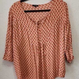Papermoon Diamond Pattern Blouse - Coral and White
